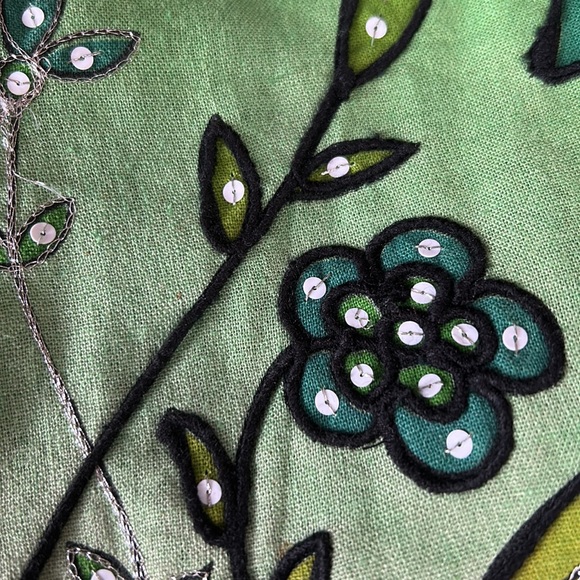 Vintage Bohemian Embroidered Sequined Linen Swing Skirt M - Picture 5 of 9